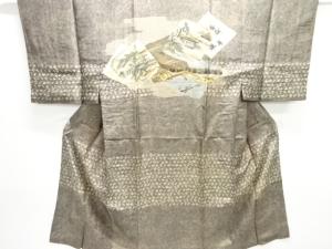 アンティーク　色紙に風景・横笛模様男物長襦袢